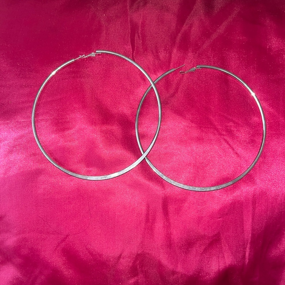Extra Large Fashion Nova Silver Hoops Earrings NEW